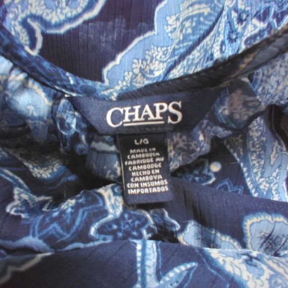 🔴CHAPS | blue and white leaf design semi sheer boho top - Picture 5 of 6